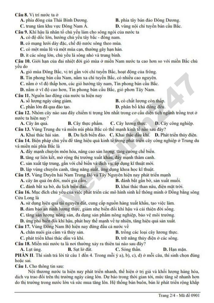 De thi thu tot nghiep THPT mon Dia 2026 - TP Da Nang