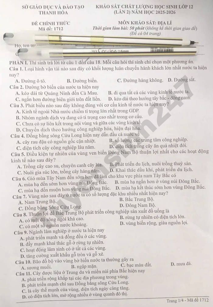 De thi thu TN THPT 2026 mon Dia - So GD Thanh Hoa (lan 2)