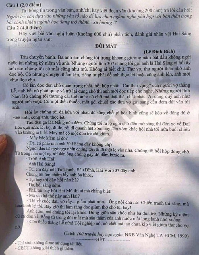 De thi thu TN THPT lan 2 nam 2026 mon Van - Lien truong THPT phia Bac tinh LC