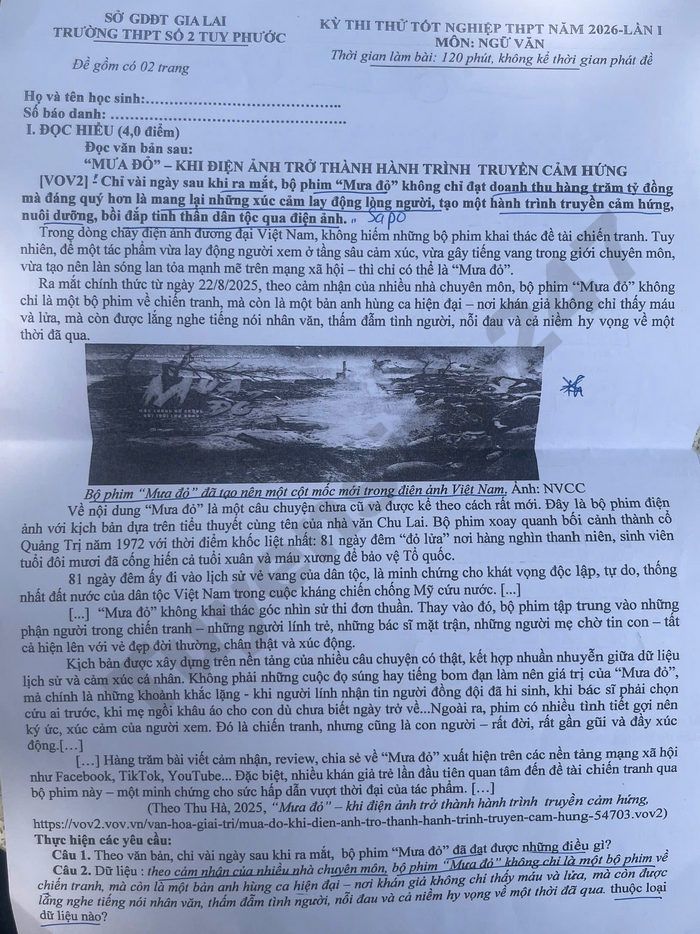 De thi thu tot nghiep THPT mon Van 2026 lan 1 - THPT so 2 Tuy Phuoc