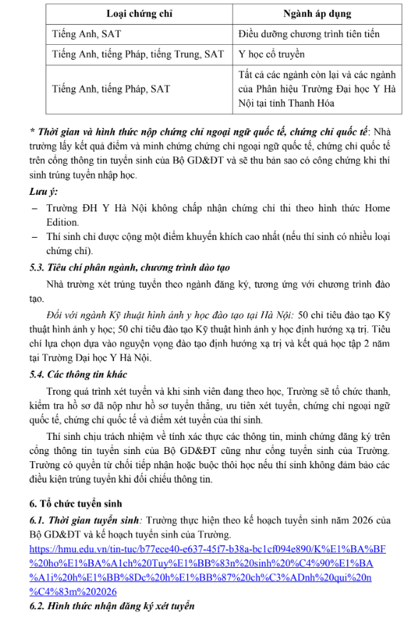 Thong tin tuyen sinh truong Dai hoc Y Ha Noi nam 2026