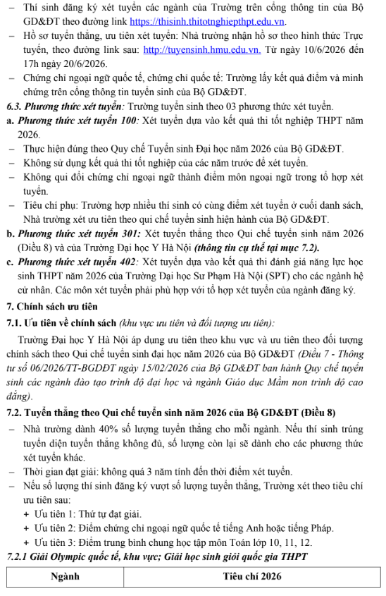 Thong tin tuyen sinh truong Dai hoc Y Ha Noi nam 2026