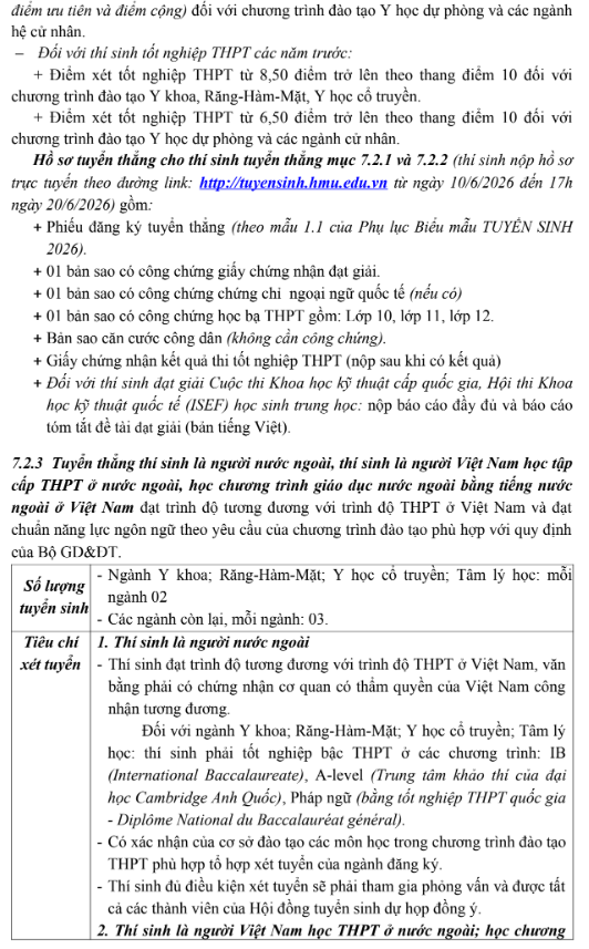 Thong tin tuyen sinh truong Dai hoc Y Ha Noi nam 2026