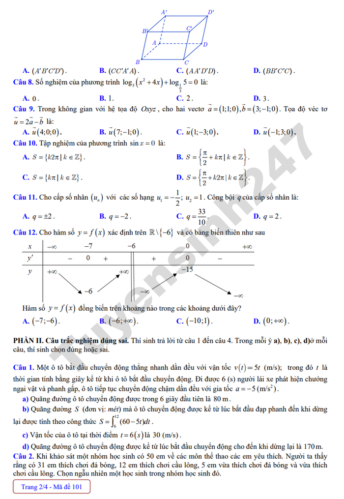 De thi thu mon Toan tot nghiep THPT 2026 - THPT Yen Dinh 1