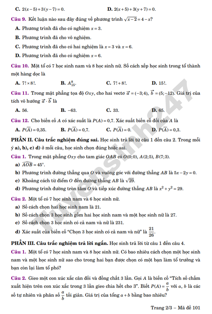 De thi hoc ki 2 mon Toan 10 THPT Chuyen Luong The Vinh 2026