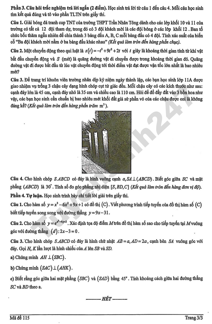 De thi HK2 mon Toan lop 11 THPT Tran Nhan Tong 2026