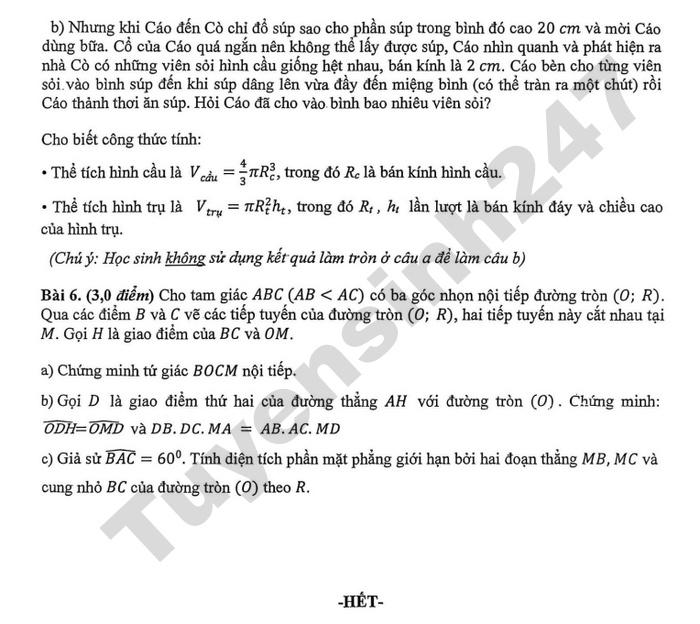 De thi hoc ki 2 Toan lop 9 THCS Tam Binh 2026