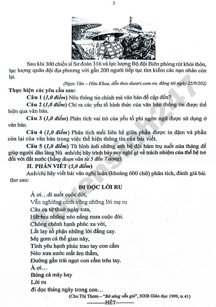 De thi cuoi ki 2 lop 11 mon Van 2026 - THPT Tran Hung Dao - Ha Dong