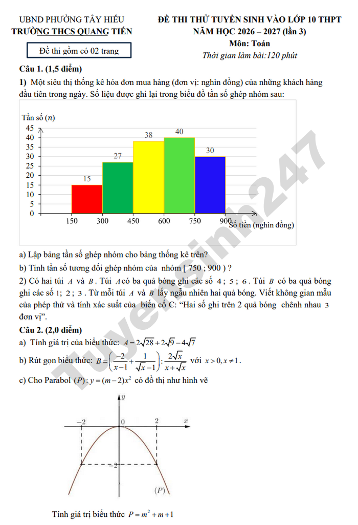 De thi thu vao lop 10 mon Toan 2026 - THCS Quang Tien (lan 3)