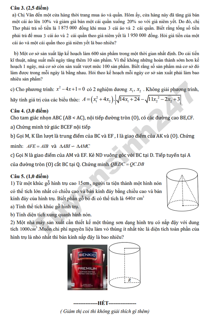 De thi thu vao lop 10 mon Toan 2026 - THCS Quang Tien (lan 3)