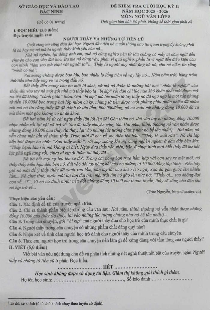 De thi hoc ki 2 mon Van lop 8 So GD Bac Ninh 2026