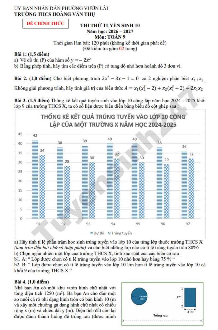 De thi thu mon Toan vao lop 10 nam 2026 - THCS Hoang Van Thu