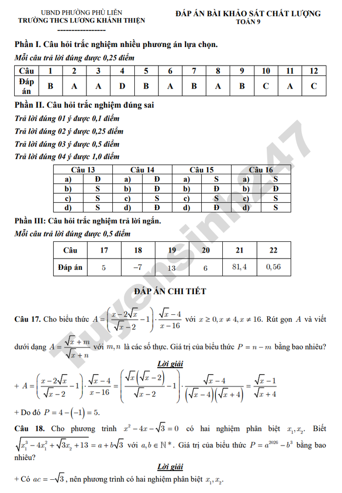 De thi thu vao lop 10 mon Toan - THCS Luong Khanh Thien 2026