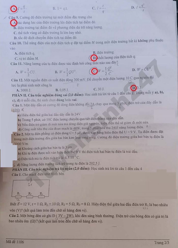 De thi cuoi ki 2 mon Ly lop 11 THPT Le Loi 2026
