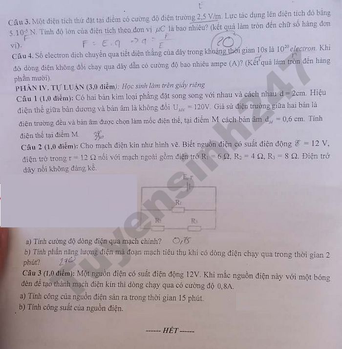 De thi cuoi ki 2 mon Ly lop 11 THPT Le Loi 2026