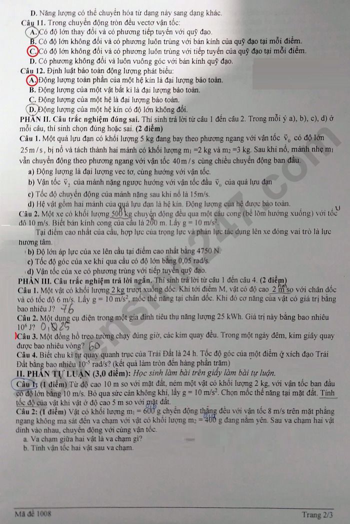 De thi cuoi ki 2 mon Ly lop 10 THPT Le Loi 2026