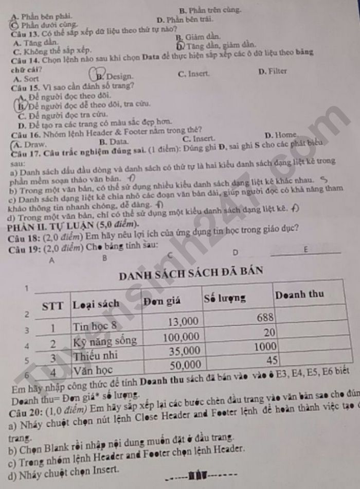 De thi hoc ki 2 lop 8 mon Tin 2026 - THCS Nam Duong 2