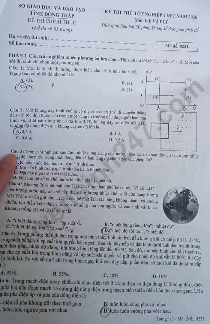 De thi thu tot nghiep THPT 2026 mon Ly - So GD Dong Thap