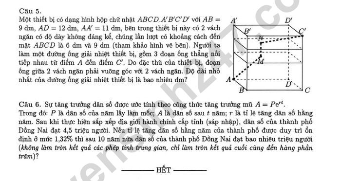 De thi thu TN THPT 2026 lan 2 mon Toan - TP Dong Nai