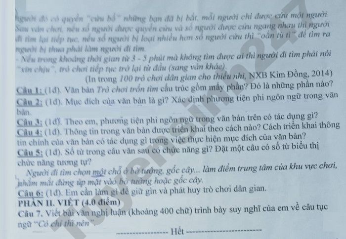 De thi cuoi ki 2 nam 2026 THCS Tan Phong - mon Van lop 7