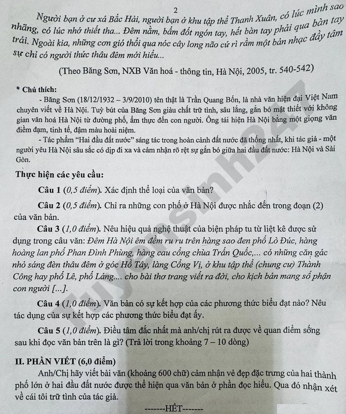 De thi hoc ki 2 mon Van lop 11 - THPT Tran Hung Dao Thanh Xuan 2026