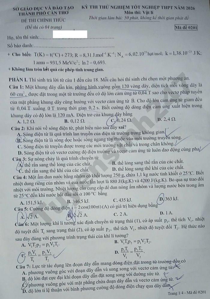 De thi thu tot nghiep THPT 2026 mon Ly - TP Can Tho