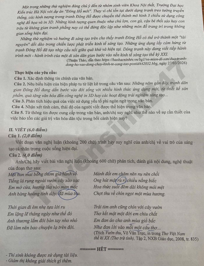 De thi thu tot nghiep THPT mon Van 2026 - So GD Bac Ninh