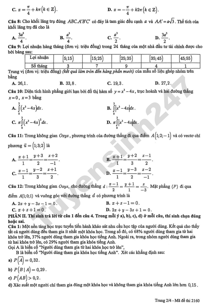 De thi thu TN THPT 2026 mon Toan - THCS&THPT Marie Curie
