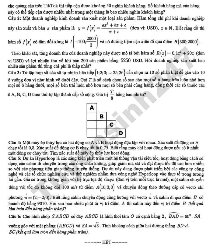 De thi thu TN THPT 2026 mon Toan - THCS&THPT Marie Curie