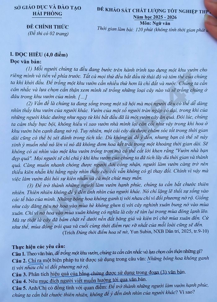 De thi thu tot nghiep THPT 2026 mon Van - Hai Phong