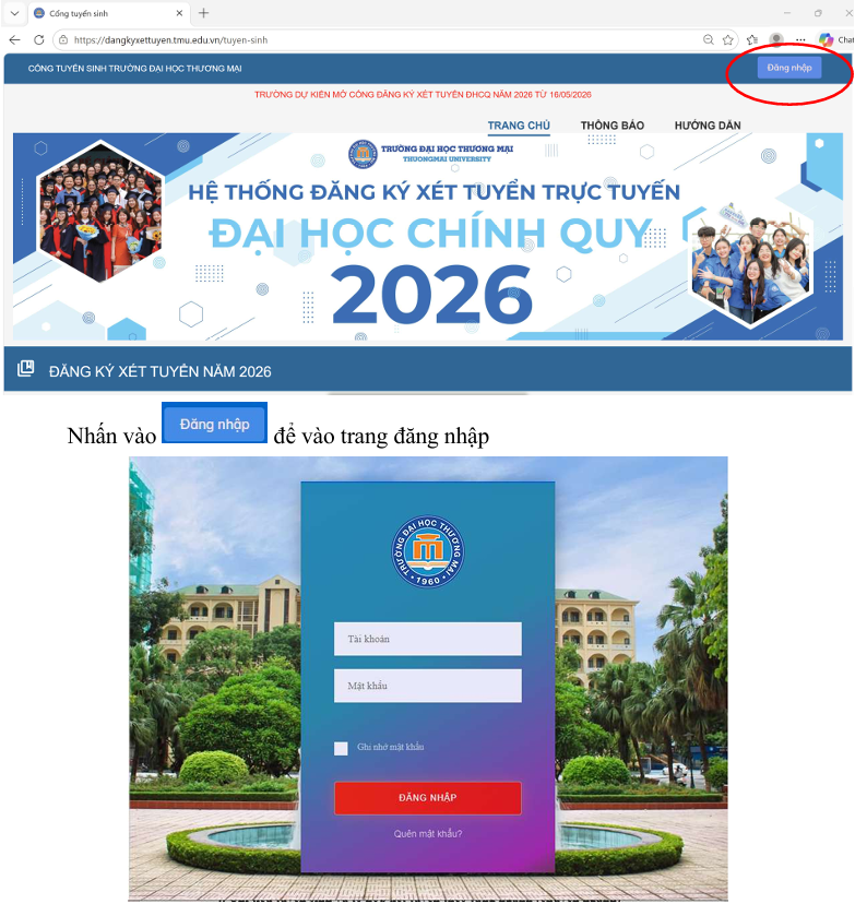 Dai hoc Thuong Mai (TMU) huong dan dang ky xet tuyen Dai hoc chinh quy 2026