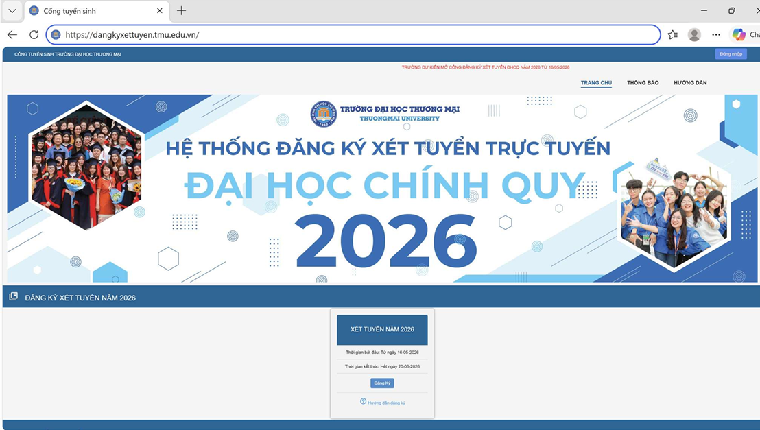 Dai hoc Thuong Mai (TMU) huong dan dang ky xet tuyen Dai hoc chinh quy 2026