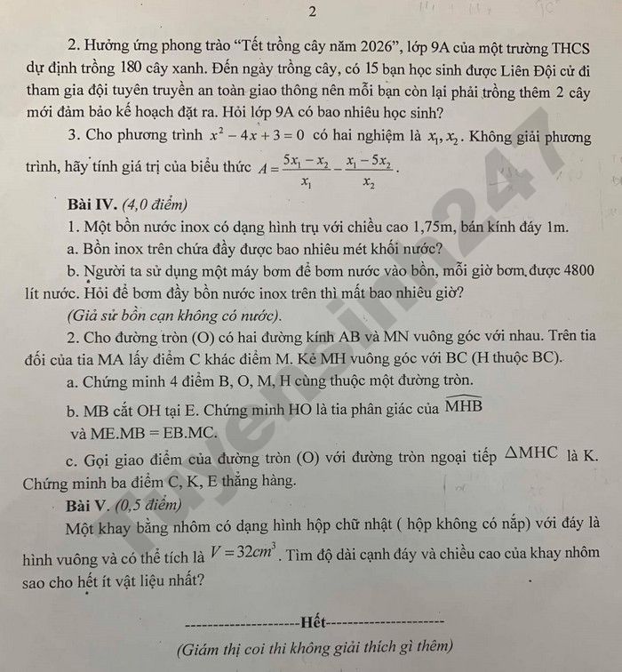 De thi thu vao lop 10 nam 2026 phuong Ha Dong - mon Toan (lan 2)