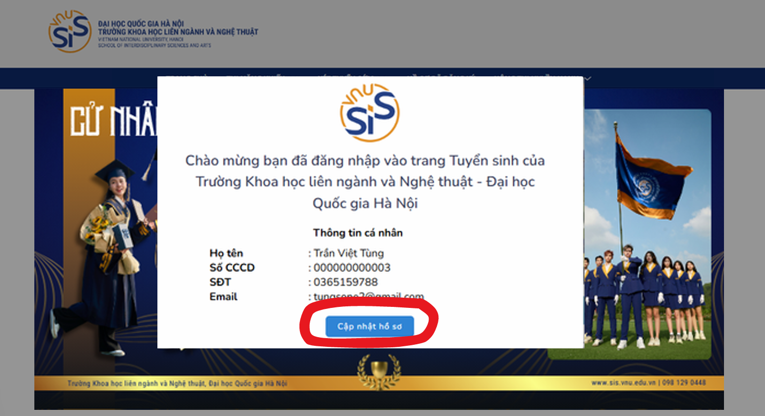 Truong Khoa hoc Lien nganh va Nghe thuat - DHQGHN huong dan dang ky ho so xet tuyen 2026