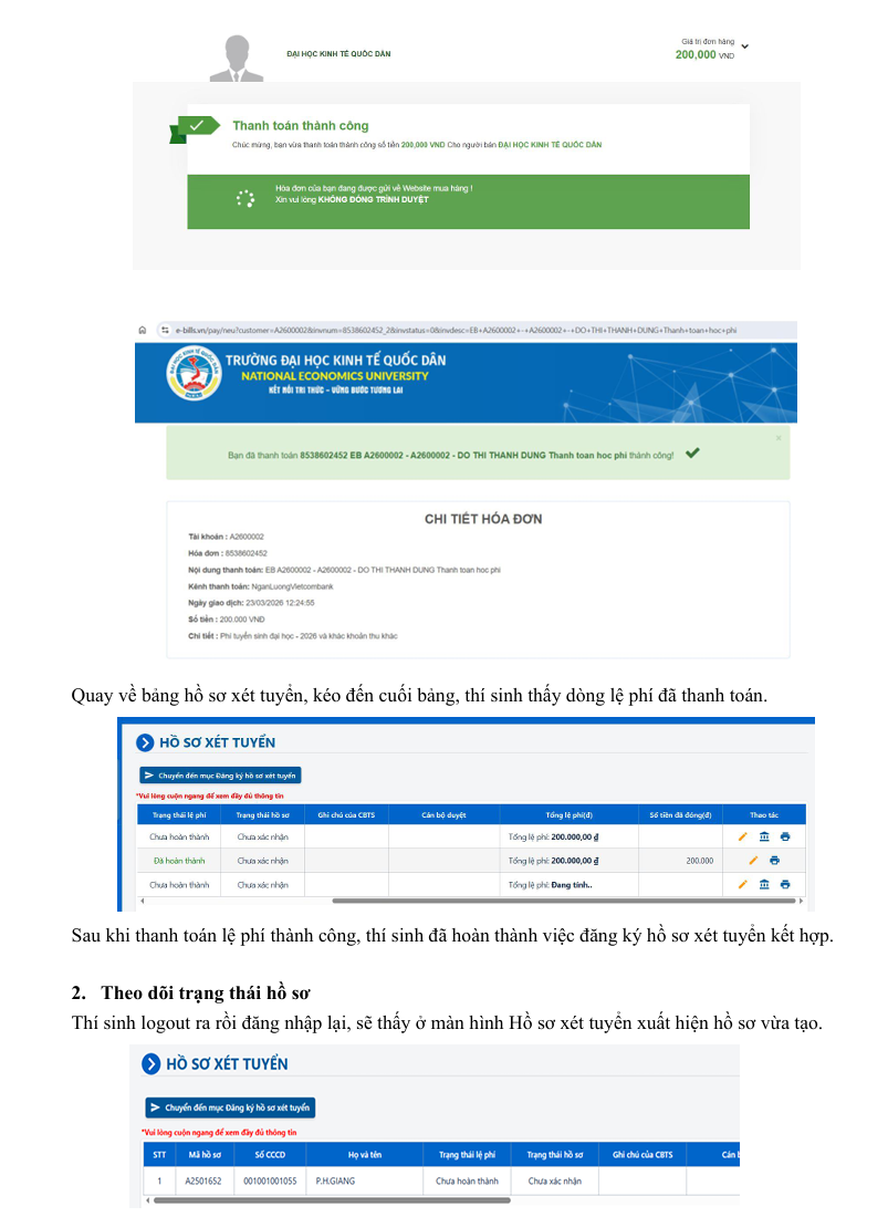 Huong dan nop ho so xet tuyen Dai hoc Kinh te quoc dan 2026