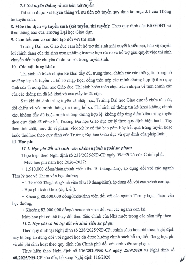 Thong tin tuyen sinh truong Dai hoc Giao duc (UEd) - DHQGHN 2026