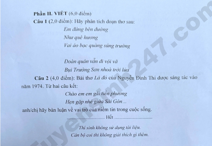 Dap an de thi mon Van vao lop 10 - Chuyen Khoa hoc xa hoi va nhan van HN 2026