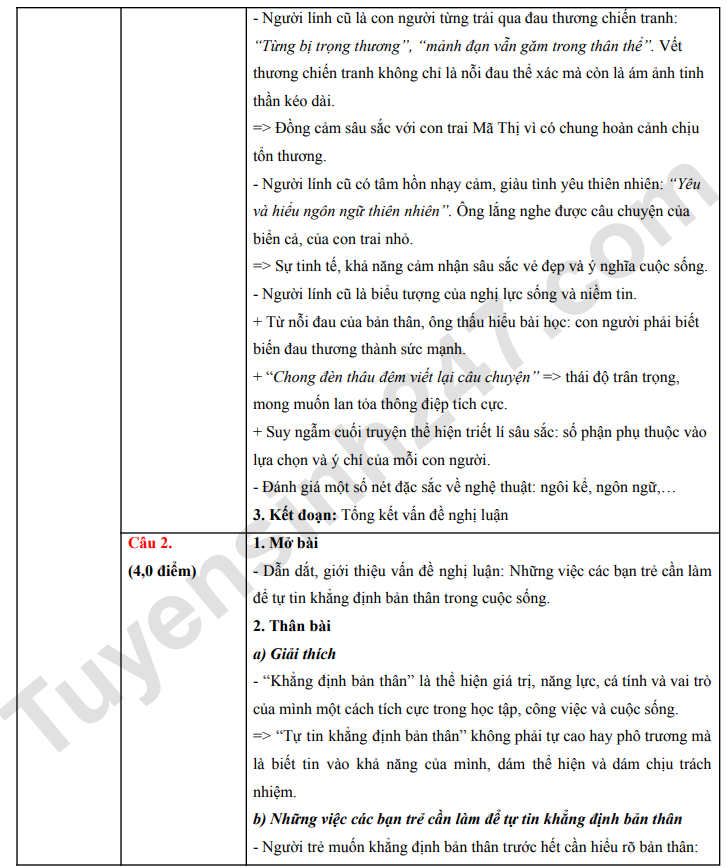 Dap an de thi vao lop 10 nam 2026 mon Van - Da Nang