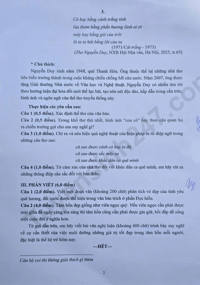 Dap an de thi vao lop 10 mon Van 2026 - Chuyen Khoa hoc tu nhien HN