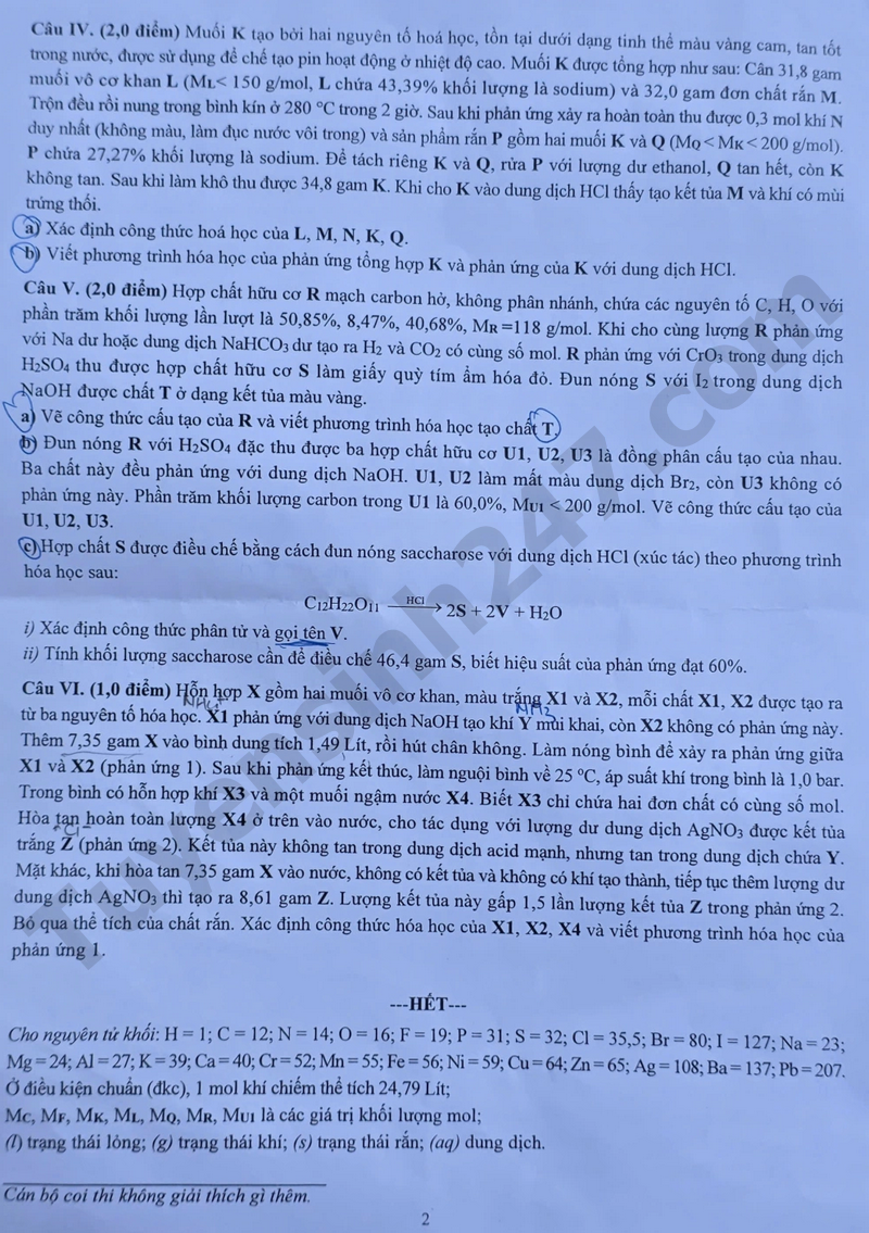 De thi vao 10 mon Hoa Chuyen 2026 - Chuyen Khoa hoc tu nhien HN