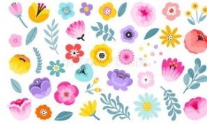 Vector Flower Clipart Set in Bright Colors and Minimalistic Style. Hand Drawn Colorful Floral Elements. Leaves, Buds and Branches Stock Vector - Illustration of blue, floral: 215571344