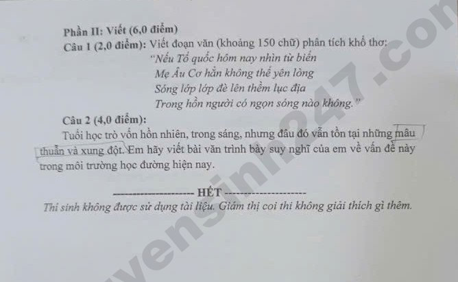 Dap an de thi vao lop 10 mon Van - Lai Chau 2026