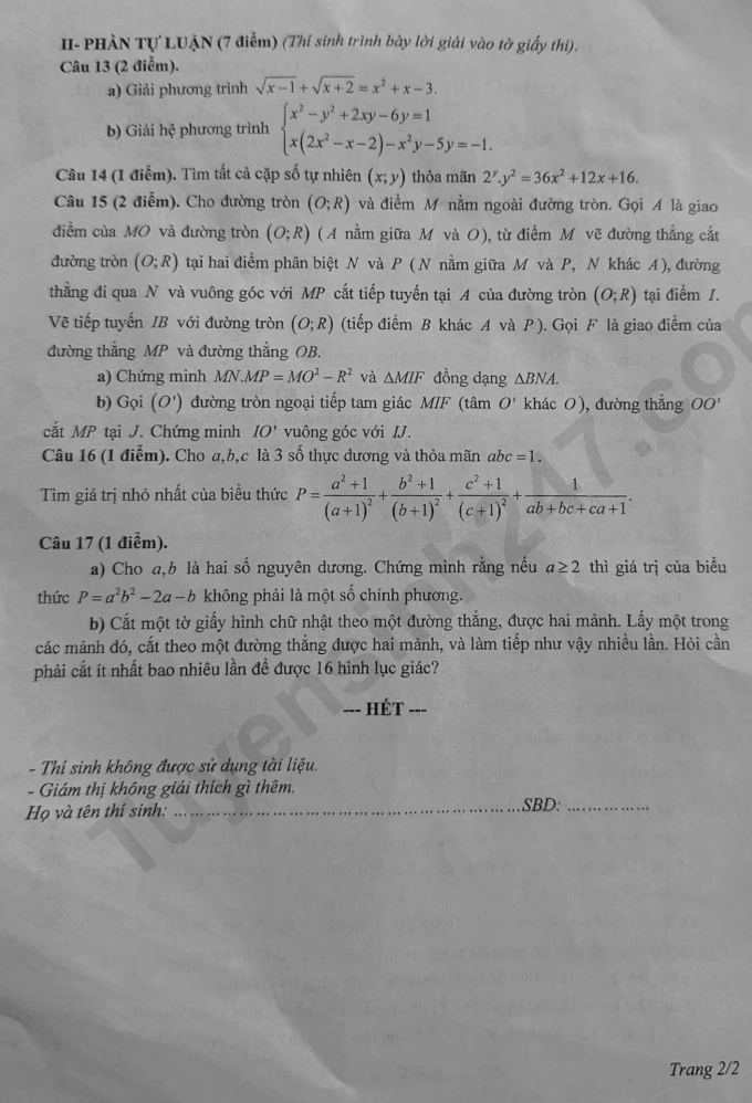 De thi lop 10 mon Toan - Chuyen Ha Tinh 2026 - 2027