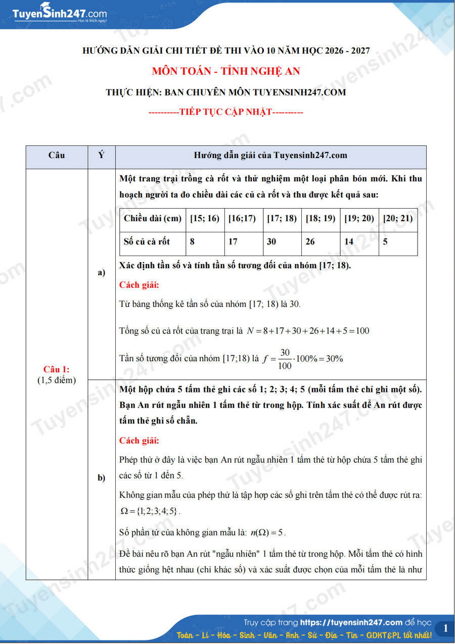 Dap an de thi vao lop 10 mon Toan - Nghe An 2026