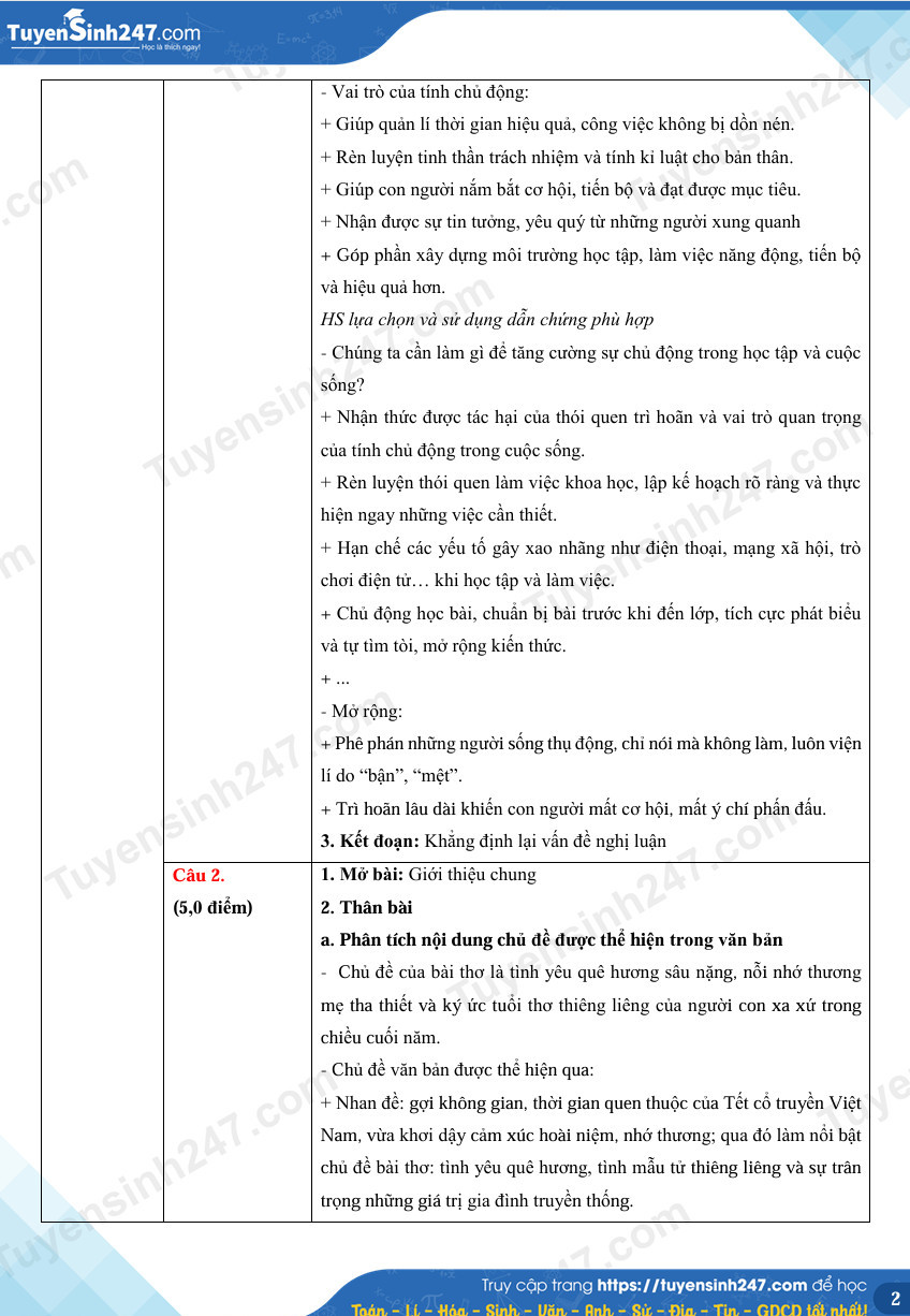 Dap an de thi vao lop 10 mon Van - Dong Thap 2026