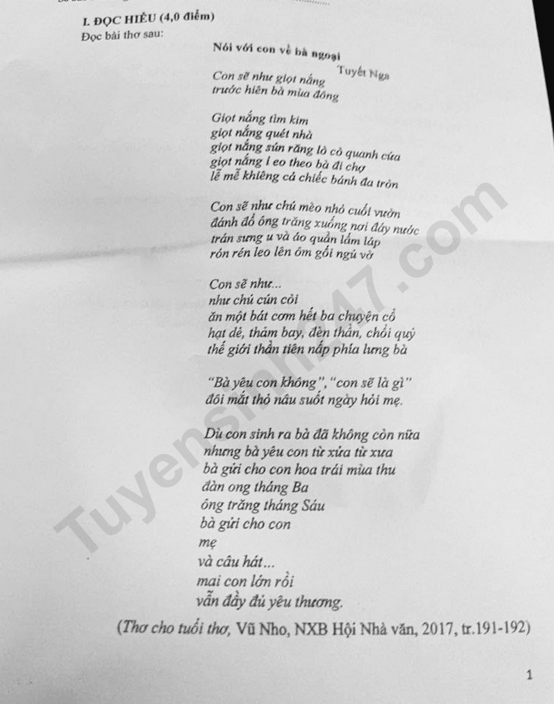 Dap an de thi vao lop 10 nam 2026 mon Van - Hue