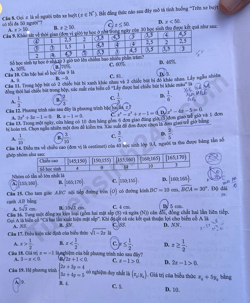 Dap an de thi mon Toan vao lop 10 - Bac Ninh 2026