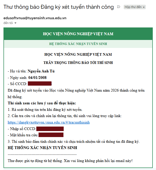 Hoc vien nong nghiep VN (VNUA) huong dan dang ky xet tuyen 2026