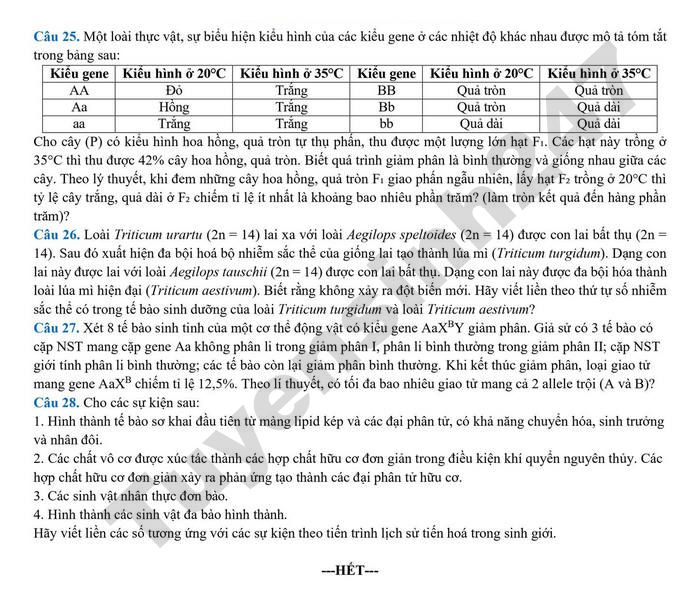 De thi thu tot nghiep THPT 226 mon Sinh - THPT Chuyen Le Quy Don
