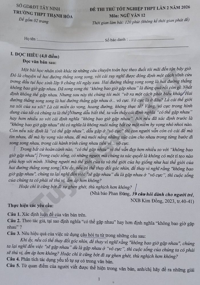 De thi thu mon Van tot nghiep THPT 2026 lan 2 - THPT Thanh Hoa